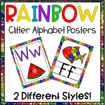 rainbow glitter alphabet posters by super god not super mom tpt