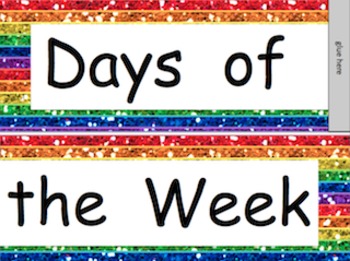 Rainbow Glitter Days of the Week Printable Header and Labels by ESL Rocks