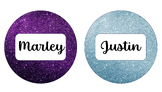 Rainbow Glitter Name Tags Labels - Circle