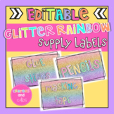 Rainbow Glitter Supply Labels * Editable *