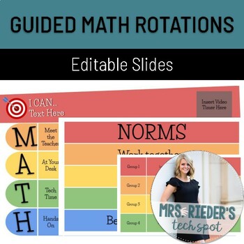 Preview of Rainbow Guided Math Rotations Template | Editable Math Stations