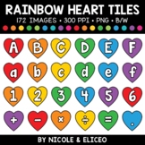 Rainbow Heart Letter and Number Tiles Clipart + FREE Black