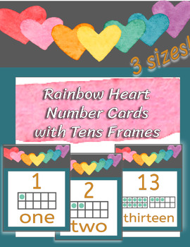 Preview of Rainbow Heart Number Cards / Ten Frames / Classroom Decor