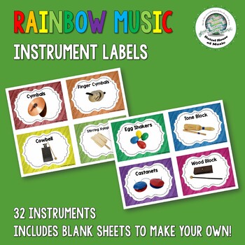 Preview of Rainbow Instrument Labels for Elementary General Music Bins & Large Instruments