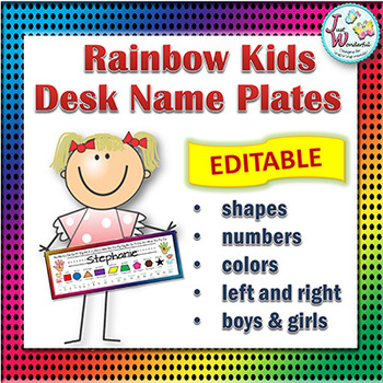 Preview of Name Tags EDITABLE Desk Name Plates - Rainbow Kids