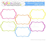 Rainbow Labels, Label clipart, Digital Tags, Digital Frames