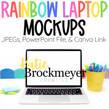 Preview of Rainbow Laptop Mockups | Desk Computer Photos for Digital Resources