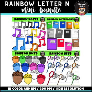 Preview of Rainbow Letter Nn Mini Bundle Clipart {Learning Clips Clipart}