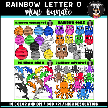 Preview of Rainbow Letter Oo Mini Bundle Clipart {Learning Clips Clipart}