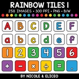 Rainbow Letter and Number Tiles Clipart 1 + FREE Blackline