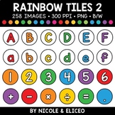 Rainbow Letter and Number Tiles Clipart 2 + FREE Blackline