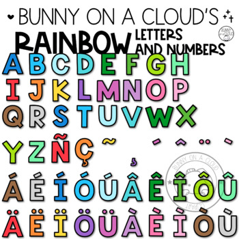 Preview of Rainbow Letters and Numbers Clipart (Movable) by Bunny On A Cloud