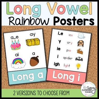 Preview of Rainbow Long Vowel Posters & Vowel Teams | Student Bookmarks | Long A E I O U