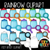 Rainbow Matching Glass Jar and Magnifying Glass Clipart