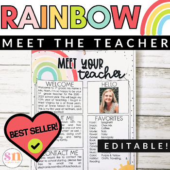 Preview of Rainbow Classroom Decor Editable Meet the Teacher Templates