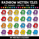 Rainbow Mitten Letter & Number Tiles Clipart + FREE Blackl