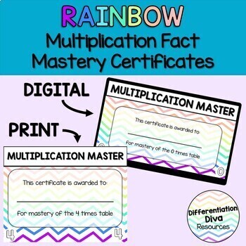 Preview of Rainbow Multiplication Fact Mastery Certificates PRINT and DIGITAL