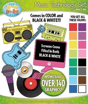 Preview of Rainbow Music Technology Clipart Bundle {Zip-A-Dee-Doo-Dah Designs}