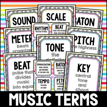 Preview of Rainbow Music Term Cards and Posters for Back to School