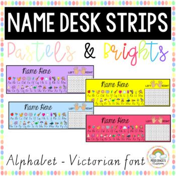 Preview of Rainbow Name Tag Desk Strips VIC FONT (Bright & Pastel Options) - EDITABLE