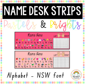 Preview of Rainbow Name Tag Desk Strips NSW FONT (Bright & Pastel Options) - EDITABLE