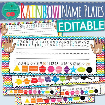 Preview of Rainbow Name Tags With Alphabet Numbers and Shapes | Name Plates