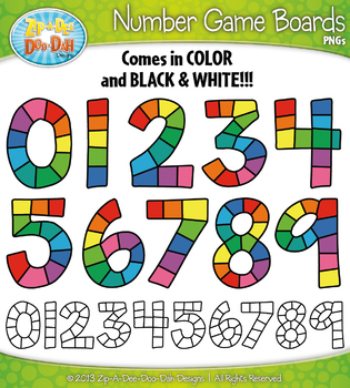 Preview of Rainbow Number Game Boards Clipart {Zip-A-Dee-Doo-Dah Designs}