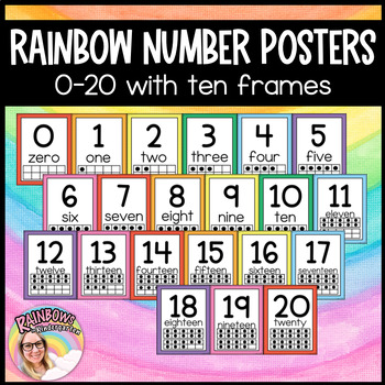 Preview of Rainbow Number | Posters Numbers 0-20 | Ten Frame | Counting | Decor