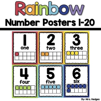rainbow number posters 0 20 by mrs hedges teachers pay teachers