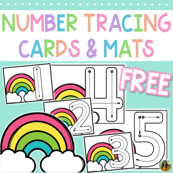 Preview of Rainbow Number Tracing Task Cards and Tracing Mats | FREE Spring Math Centers