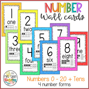 Preview of Colorful Number Wall Cards 0 - 20 + Tens