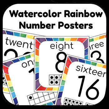 Preview of Watercolor Rainbow Number Wall Posters with Ten Frames 1-20
