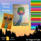 Rainbow Ostrich Drawing Art Project - Elementary Lesson - 