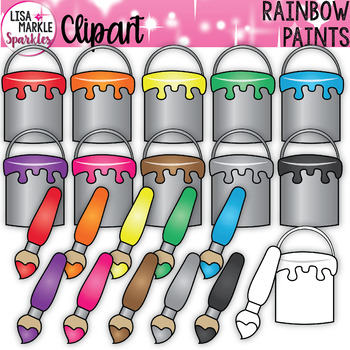 Preview of Paint Can and Paint Brush Clipart Rainbow