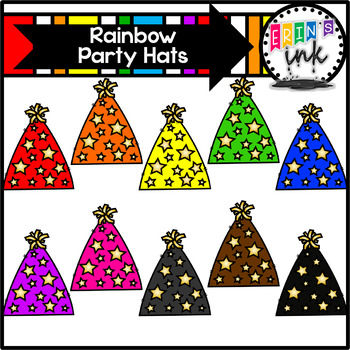 Preview of Rainbow Party Hats Clipart (Erin's Ink Clipart)