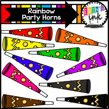 Preview of Rainbow Party Horns Clipart (Erin's Ink Clipart)