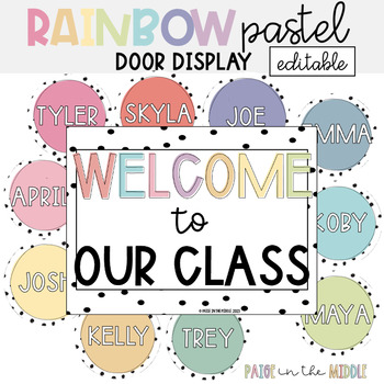 Editable Pastel Rainbow Door Decor, Welcome Sign and Name Label Display