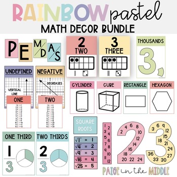 Preview of Rainbow Pastel Math Decor Growing Bundle