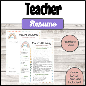 Preview of Rainbow Pastel Teacher Resume