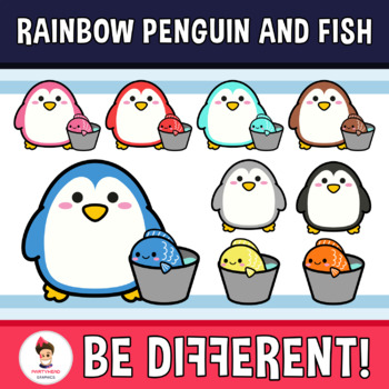 Preview of Rainbow Penguin And Fish Clipart Winter Ocean Animal Food