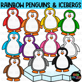 Rainbow Penguins and Icebergs Clipart