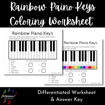 Preview of Rainbow Piano Keys - Musical Alphabet Worksheet