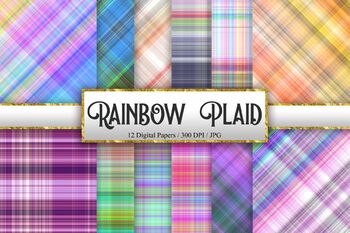 Gingham Rainbow Plaid Background digital paper