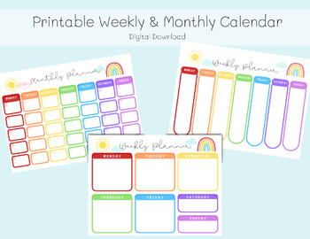 Preview of Rainbow Planner, Weekly & Monthly, plan your week in color!