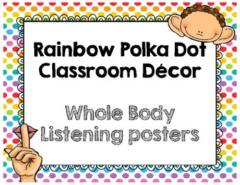 Preview of Rainbow Polka Dot Classroom Decor- Whole Body Listening Posters
