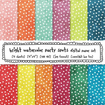 Preview of Rainbow Polka Dots Watercolor Digital Paper Set, Bright Watercolor Backgrounds