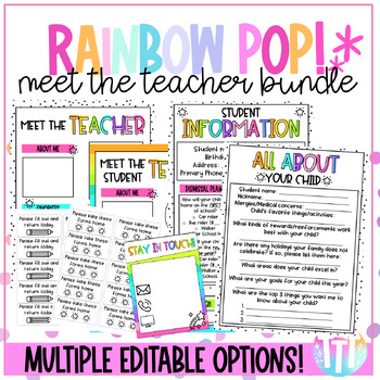 Preview of Rainbow Pop Editable Open House | Meet The Teacher Forms Bundle