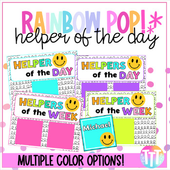 Preview of Rainbow Pop Helper Of The Day Classroom Jobs