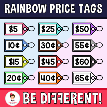 Preview of Rainbow Price Tags Clipart Back To School Math Basic Operations