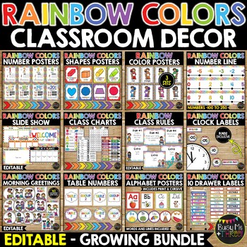 Preview of Rainbow Primary Colors Classroom Decor BUNDLE | Management | Organization